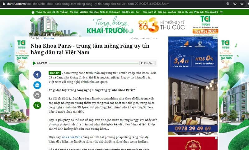 báo dân trí đưa tin về trung tâm niềng răng uy tín