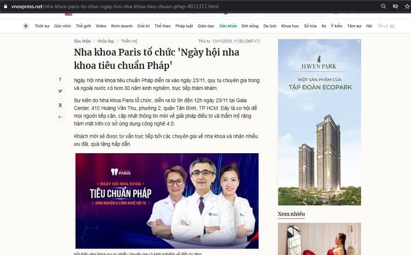 vnexpress đưa tin về sự kiện tại nha khoa paris